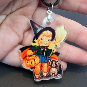 COPY - Retro Halloween Witch & Cat - Blonde Witch necklace - vintage Halloween …